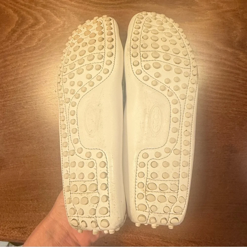 Tod's White Leather Driving Loafers Flats w/Light Blue Trim Size 5 MSRP $495 - Picture 10 of 11